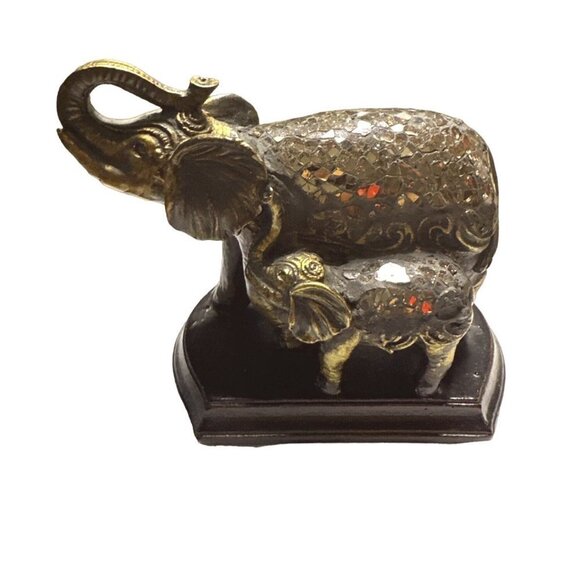 Vintage Elephant Mother and baby Statue With Trunk Up Sku 2617 - Picture 3 of 7